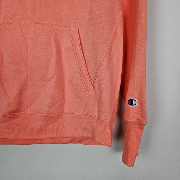 Champion Powerblend Fleece Hoodie Iridescent Script Logo Coral Pink M - Picture 2 of 7